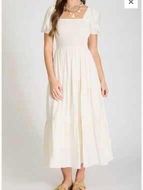 August Sky Smocked Bodice Maxi Dress